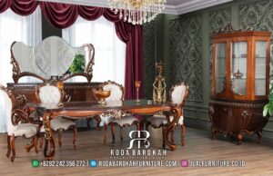 Set Meja Makan Mewah Jati Walnut Desain Klasik RB-275