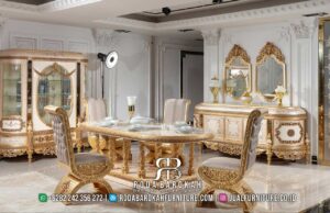 Set Meja Makan Mewah Terbaru Klasik Warna Gold RB-292