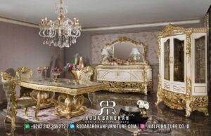 Desain Set Meja Makan Klasik dengan Detail Ukiran yang Glamour RB-357