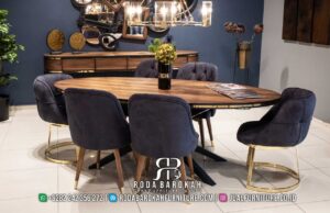 Meja Makan Jati Stainless Mewah Modern Terbaru RB-558