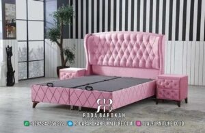 Diskon Spesial Tempat Tidur Mewah Shabby dengan rangka kayu jati dan finishing HPL, dilengkapi storage dan busa densitas tinggi untuk kenyamanan optimal.