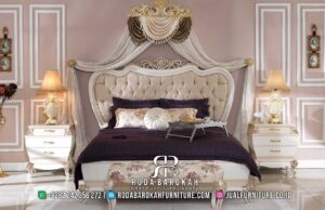 Diskon Tidur Tidur Mewah Terbaru, tempat tidur kayu jati dengan lukisan emas dan busa tebal, sempurna untuk sentuhan klasik modern di kamar Anda.