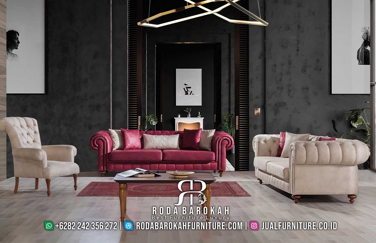Promo Eksklusif Sofa Ruang Tamu Chester bahan kayu jati dengan finishing Holz dan busa densitas tinggi, sempurna untuk ruang tamu elegan Anda.