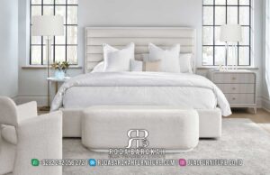 Serbu Sekarang Tempat Tidur Minimalis Material Solid RB-682 dengan rangka kayu jati doff dan sandaran kepala tinggi, sempurna untuk dekorasi kamar minimalis modern Anda.