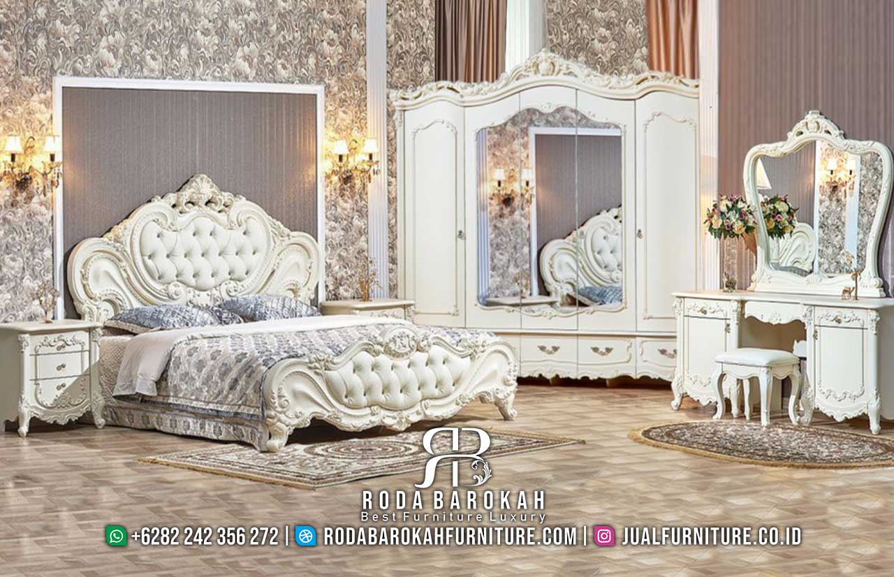 Rekomendasi Spesial Tempat Tidur Mewah Modern dengan rangka kayu jati finishing duco putih dan busa tebal, sempurna untuk nuansa elegan dan romantis di kamar Anda.