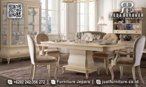Belanja Hemat Set Meja Makan Modern dengan kayu jati finishing duco, desain elegan dan tahan lama, sempurna untuk ruang makan mewah Anda.