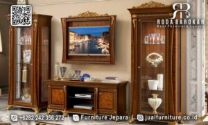 Ready Stock Bufet Tv Jati Natural mudah dibersihkan RB-779, terbuat dari kayu jati dengan finishing Holz, cocok untuk gaya minimalis modern dan nuansa mewah.