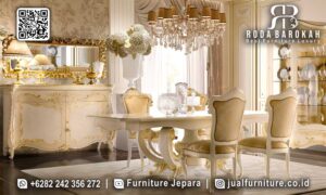 Trend Terkini Meja Makan Ukir Mewah harga promo RB-783, terbuat dari kayu jati finishing duco, memberikan nuansa elegan dan tahan lama untuk ruang makan Anda.