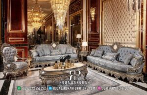 Lagi Viral Sofa Tamu Mewah Pengiriman Cepat RB-808 hadir dengan rangka kayu jati dan ornamen emas, sempurna untuk mempercantik ruang tamu bergaya klasik Eropa.