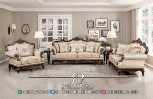 Deal Spesial Sofa Tamu Jati Mewah dengan rangka kayu jati dan finishing Holz Carving, sempurna untuk ruang tamu elegan Anda.