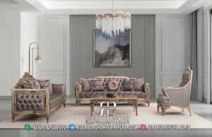 Favorit Furniture Sofa Rumah Mewah Model Terbaru RB-841, dengan rangka kayu jati dan finishing doff gold, cocok untuk ruang tamu elegan Anda.