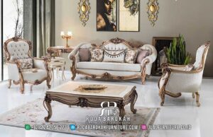 Penawaran Terakhir Set Sofa Tamu Klasik dengan rangka Kayu Jati dan finishing Lac Emas, hadirkan nuansa elegan dan mewah untuk ruang tamu Anda.