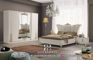 Promo Terbaik Kamar Tidur Impian Mewah dengan kayu jati finishing HPLA dan lampu LED, hadirkan nuansa elegan dan mewah untuk tidur yang nyenyak.