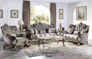 Top Seller Sofa Ruang Tamu Mewah Harga Murah RB-830 hadir dengan kayu jati dan finishing doff gold, memberikan sentuhan elegan dan kenyamanan maksimal di ruang tamu Anda.