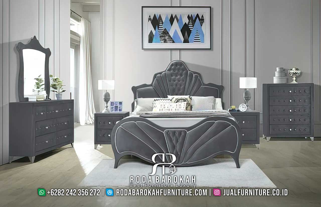 Beli Tempat Tidur Mewah Modern Sangat Kuat RB-967 dengan rangka kayu jati finishing doff dan busa density, sempurna untuk nuansa elegan dan nyaman.