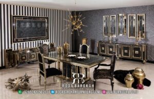 Dapatkan Meja Makan Mewah Klasik dengan bahan besi hollow dan kain bludru yang elegan, sempurna untuk menciptakan nuansa modern klasik di rumah Anda.