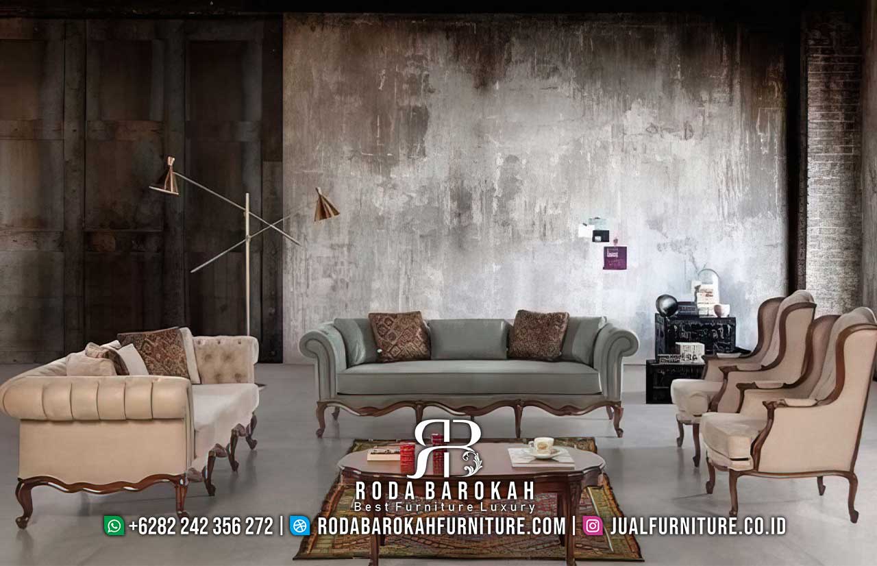 Penawaran Menarik Kursi Tamu Set Jati warna netral RB-927, elegan dengan rangka kayu jati finishing duco dan busa royal, sempurna untuk ruang tamu mewah Anda.