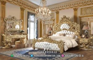 Ready Set Kamar Mewah Full Gold paling dicari RB-968 hadir dengan rangka kayu jati dan finishing gold doff, sempurna untuk menciptakan nuansa elegan dan mewah di kamar Anda.