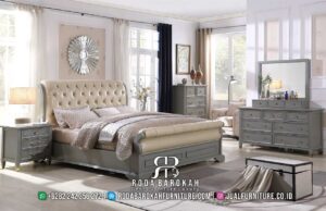 Top Seller Kamar Set Minimalis Modern RB-942 hadir dengan sandaran kepala tufted dan rangka besi hollow, memberikan nuansa elegan dan tahan lama untuk kamar Anda.