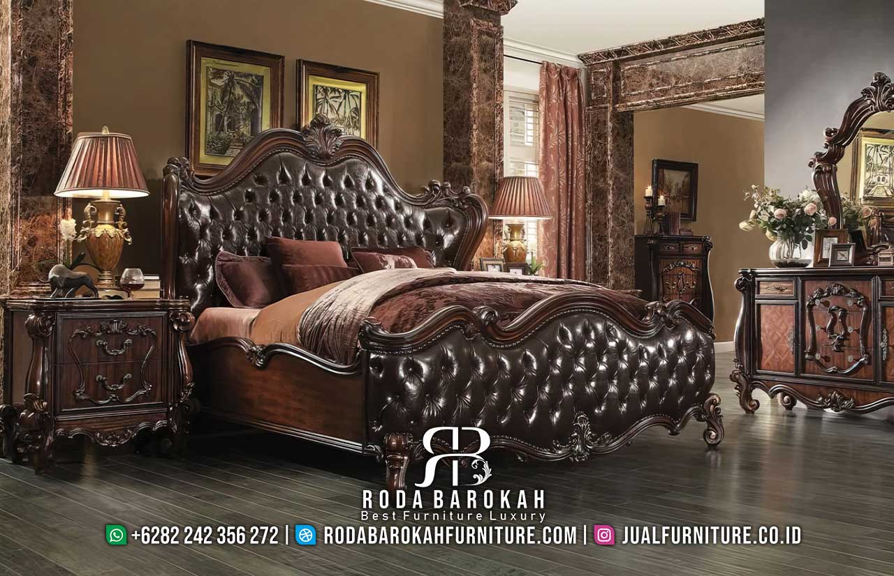 Harga Set Kamar Jati Natural Mewah dengan ukiran kayu dan kain bludru elegan, sempurna untuk menambah keindahan ruang tidur Anda.
