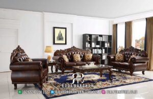 Pesan Set Sofa Tamu Mewah Enak Dipakai RB-988 terbuat dari kayu jati dengan finishing doff, mewah dan nyaman untuk ruang tamu bergaya klasik modern.