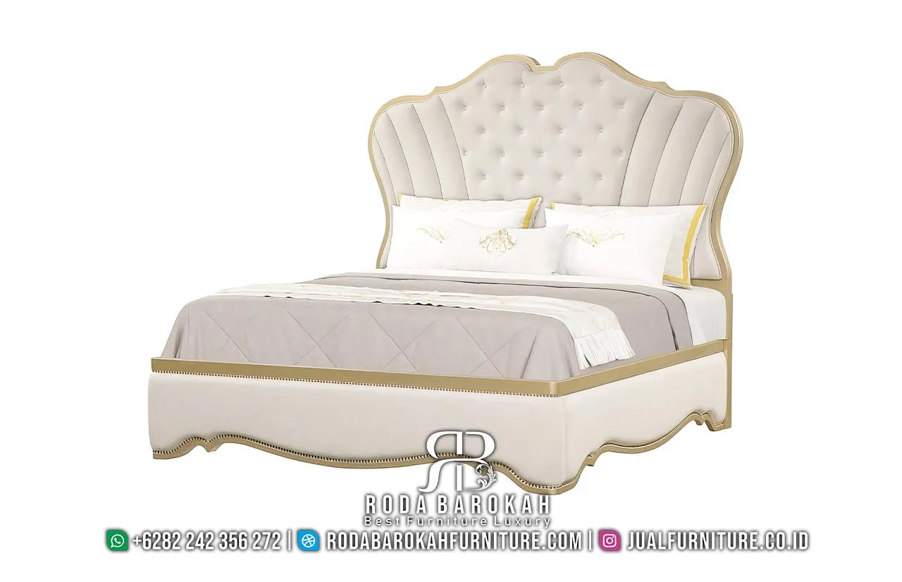 Koleksi Tempat Tidur Mewah Klasik Putih Kombinasi Gold RB1103