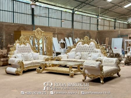 Best Recomand Sofa Tamu Mewah Jackson Gold Carving Termurah RB-157