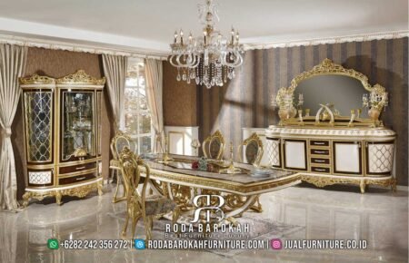 Custom Ruangan Meja Makan Mewah Emperor Ukir Emas RB-466