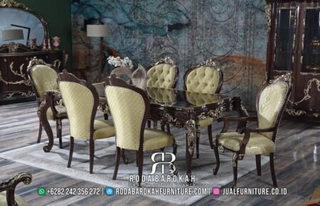 Desain Meja Makan Mewah Jati Salak Brown Glossy Finish RB-209