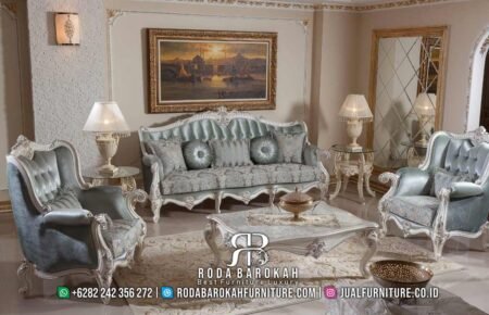 Desain Set Sofa Ruang Tamu Regal Silver Leaf Sky Ornate RB-170
