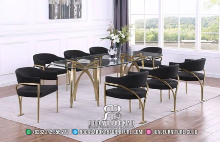 Jual Meja Makan Modern Elegan Stainless Top Kaca RB1084