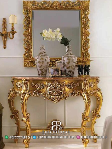 Luxury Gold Set Meja Konsol Cermin Hias Mewah Ukiran RB-125