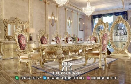 Meja Makan Mewah Terbaru Full Gold Ukir Klasik RB-227