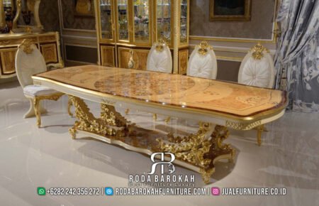 Meja Makan Mewah Terbaru Klasik Top Marquetry Style RB-55