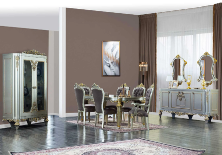 Model Meja Makan Mewah Silver Queen Classic Carving RB-215