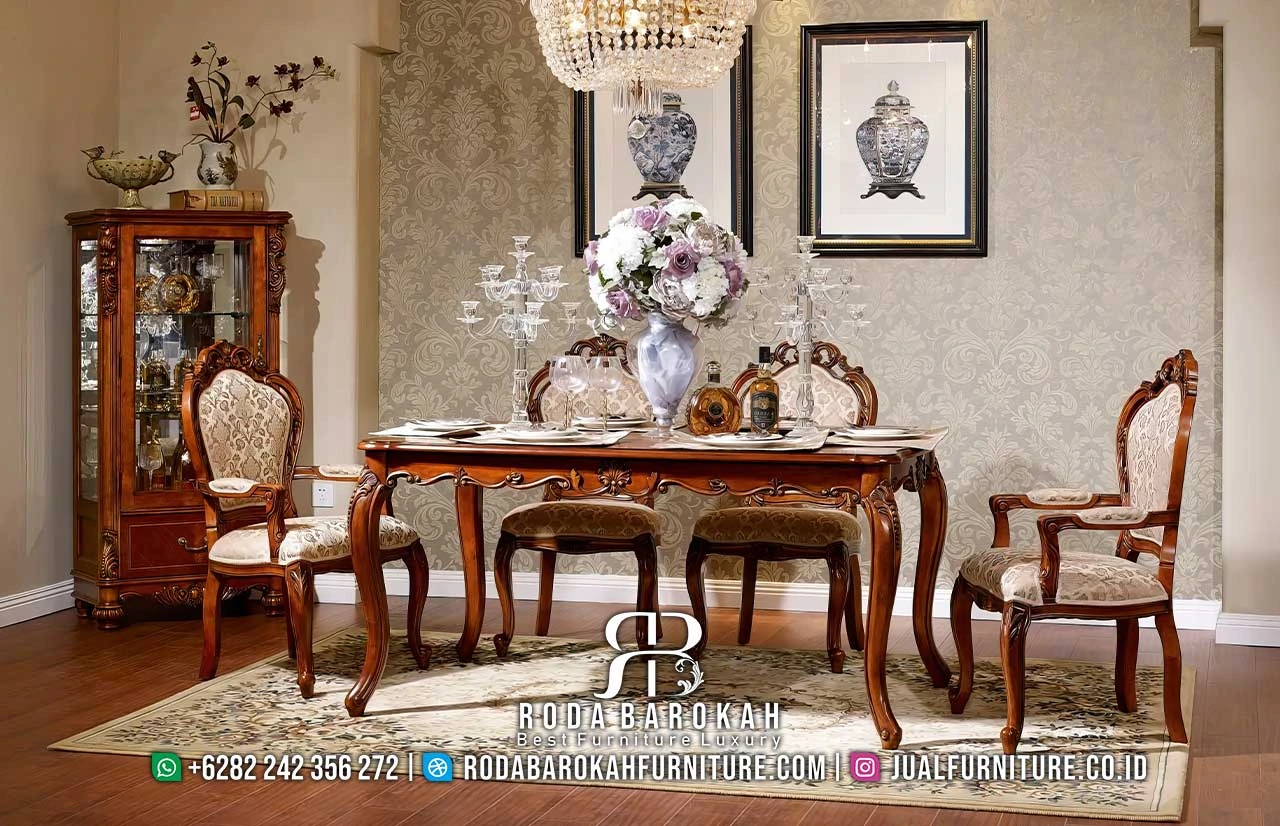 Model Meja Makan Mewah Ukiran Khas Mebel Jepara RB1081 - Gambar 2