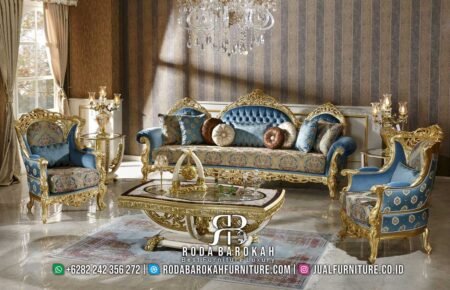 Model Sofa Shabby Ukir Mewah Kain Motif Bunga RB-462