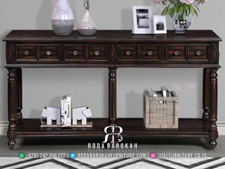 Set Meja Konsul Minimalis Modern Dengan Laci Solid Wood Natural RB-129