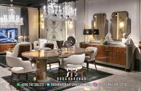 Set Meja Makan Jati Natural Minimalis Modern Desain Unik RB-372