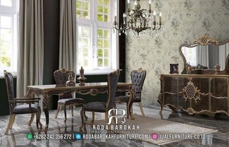 Set Meja Makan Mewah Klasik Gold Rustic RB-246