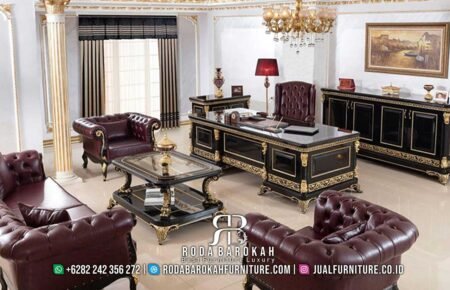 Set Ruangan Kantor Mewah Jati Klasik Aksen Gold RB-575
