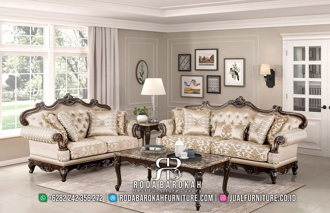 Set Sofa Tamu Mewah Klasik Kayu Jati Salak Tua RB1088 - Gambar 2