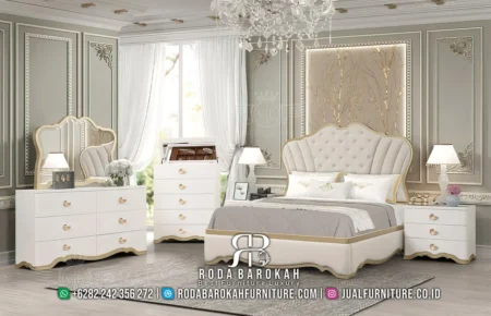 Koleksi Tempat Tidur Mewah Klasik Putih Kombinasi Gold RB1103