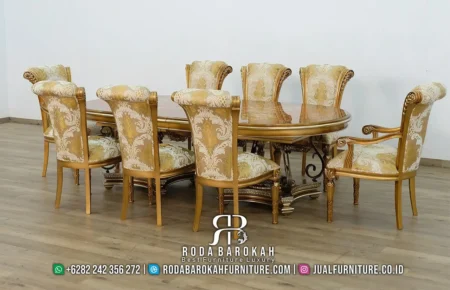 Model Meja Makan Rococo Mewah 8 Kursi Gold Leaf RB1096