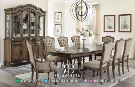 Set Meja Makan Klasik Mewah Kayu Jati Terbaru RB1093