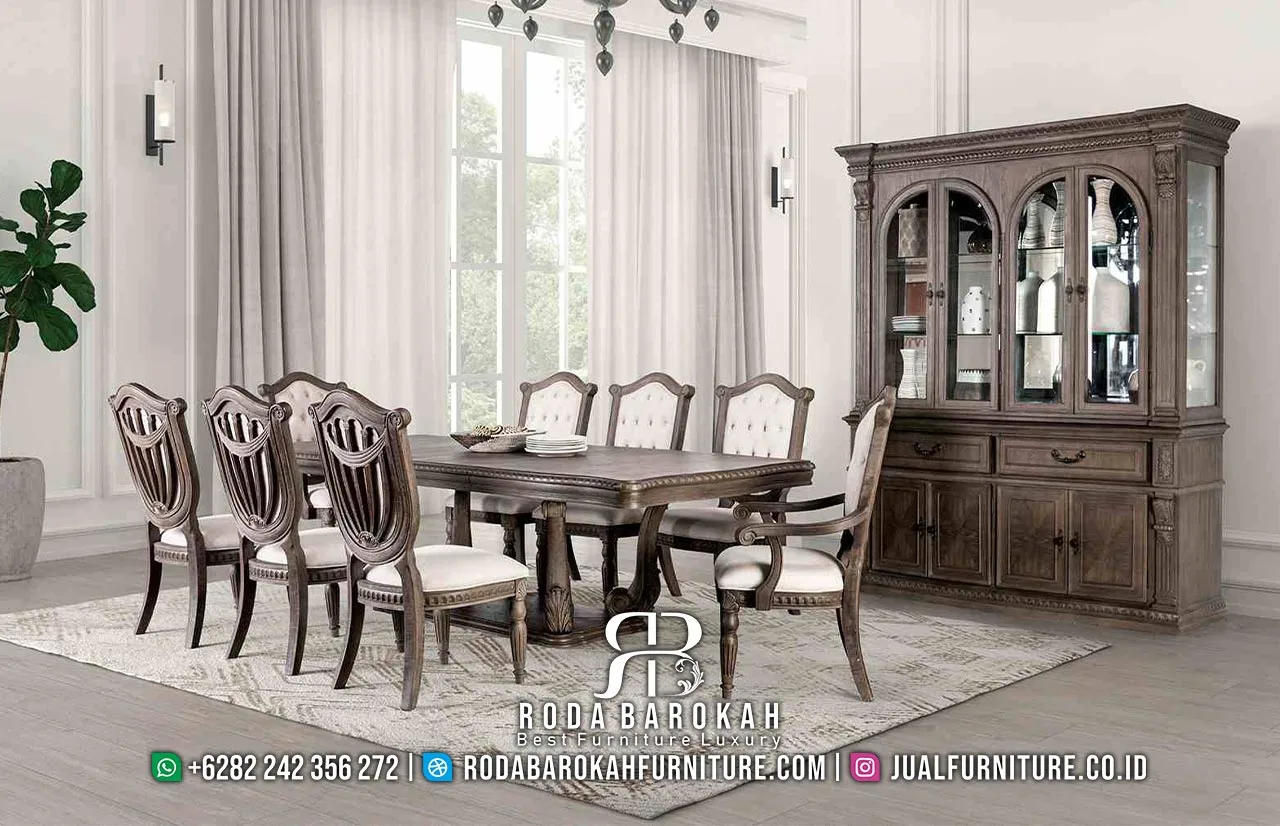 Set Meja Makan Mewah 8 Kursi Ukiran Terpopuler RB1094