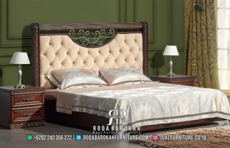 Tempat Tidur Jati Mewah Sandaran Beludru Elegan RB1090